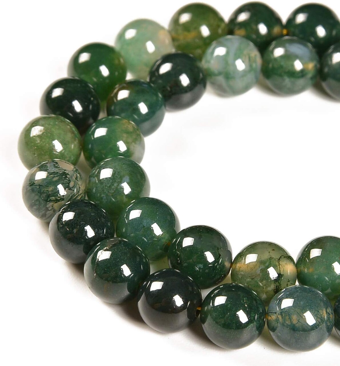 60pcs 6mm Natural Green Moss Agate Gemstone Round Spacer Loose Stone Beads for Jewelry Making 15.5" 1 Strand (Green Moss Agate, 6mm 60Beads)